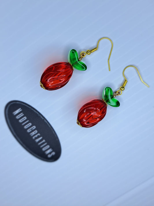 Candy strawberry gold tone stainless steel dangle earrings