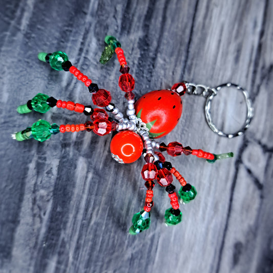 Strawberry Beaded spider stainless steel keychain