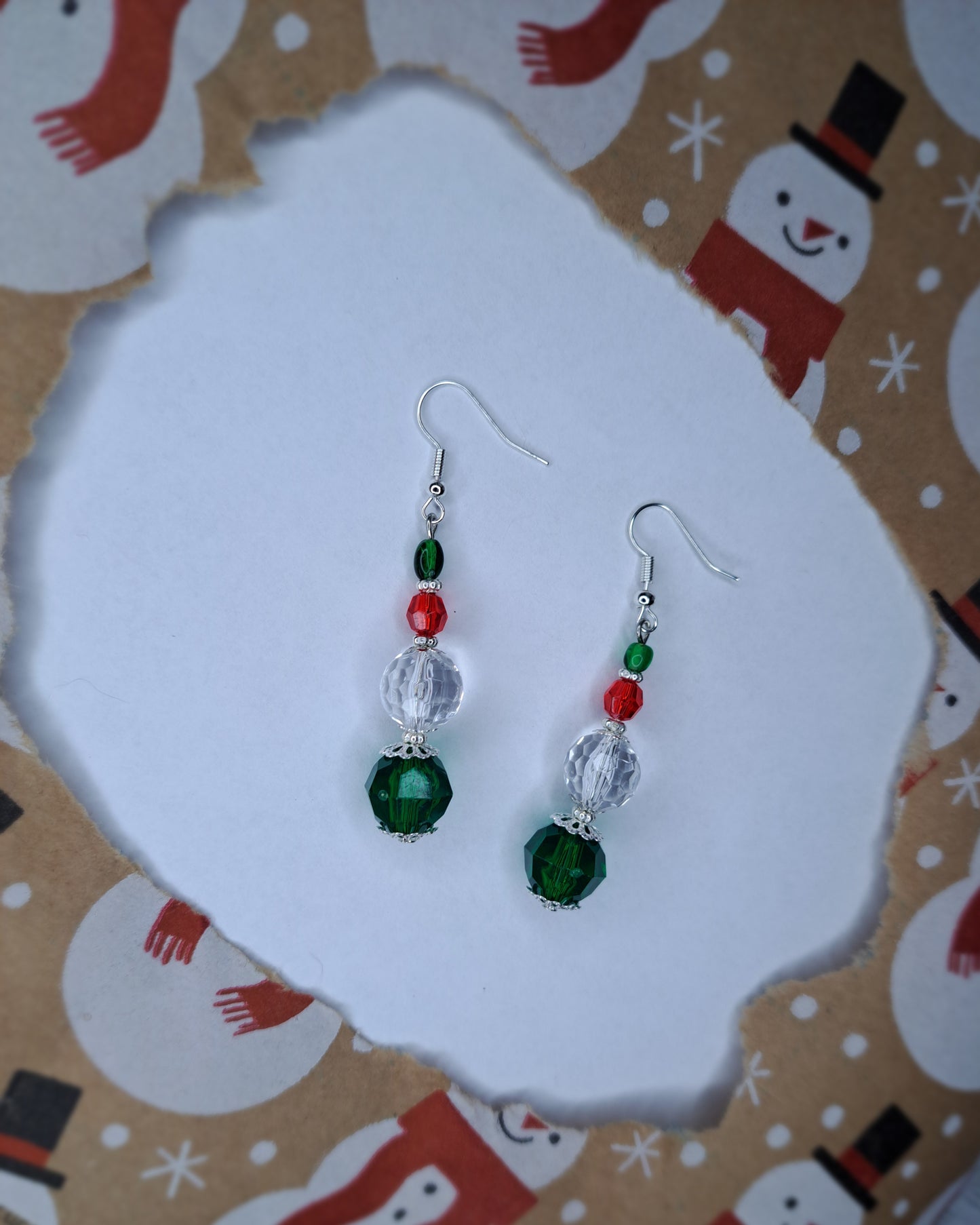 Green and red beaded stainless steel earrings