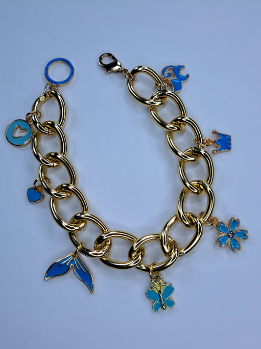 Blue gold chain charm bracelet