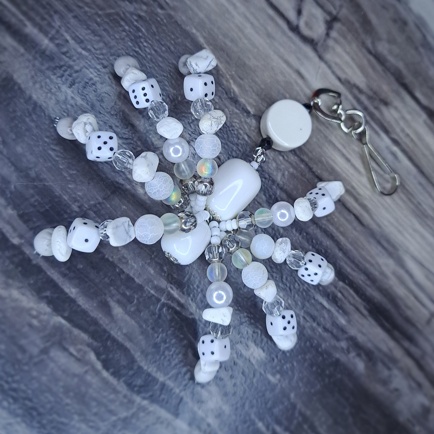 White dice Beaded spider keychain