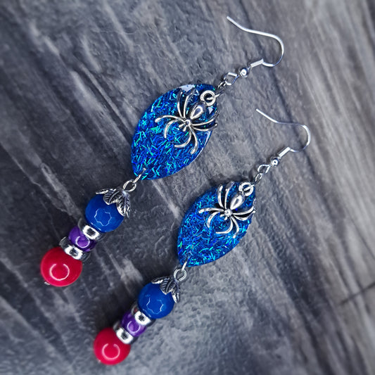 Blue, purple and pink Beaded stainless steel earring 💙💜🩷
