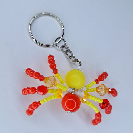 Red, yellow and white Beaded spider keychain