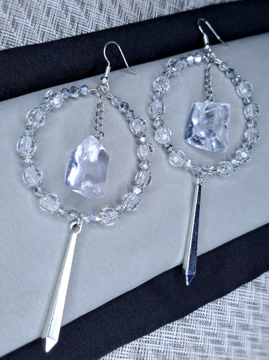 Clear and silver crystal hoop stainless steel earrings