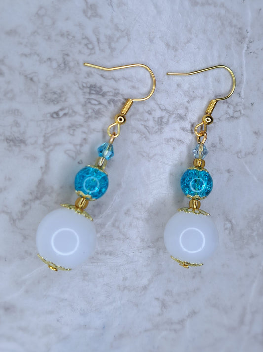 Blue, white & gold earrings