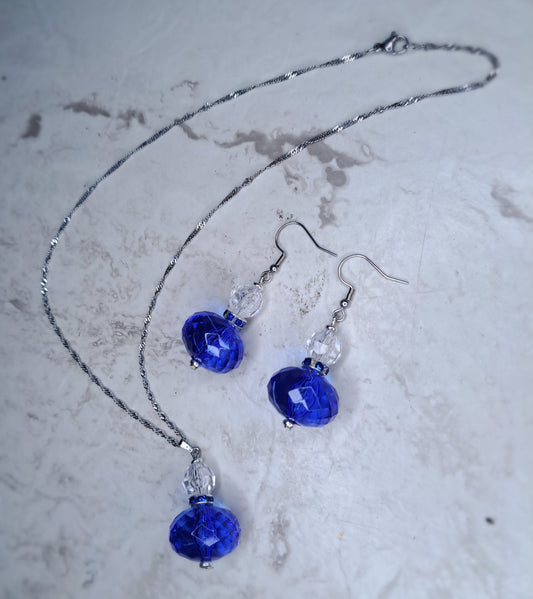Blue & Clear earrings Earrings – Handmade/Upcycled Beads & Stainless Steel