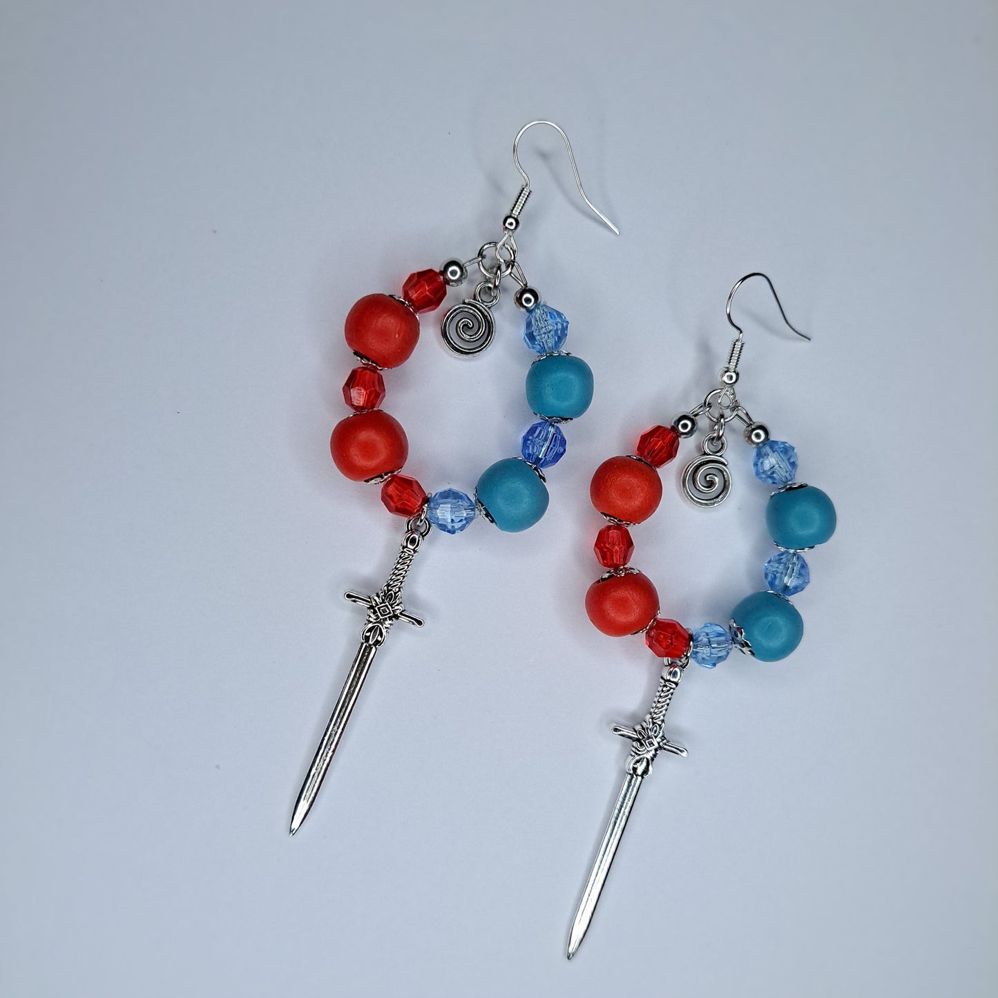 Blue and red Sword stainless steel hoop earrings