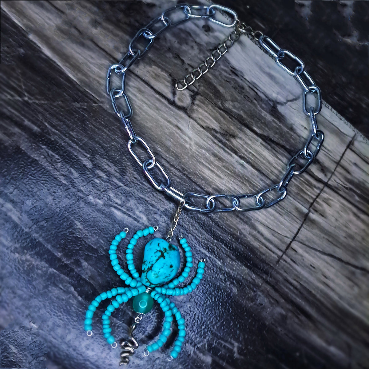 Turquoise Spider stainless steel chain choker