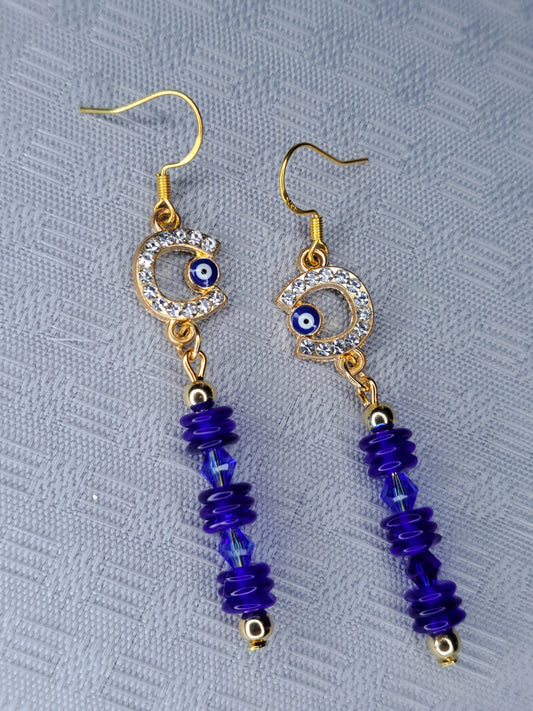 Blue & gold beaded s925 sterling silver gold plated earrings