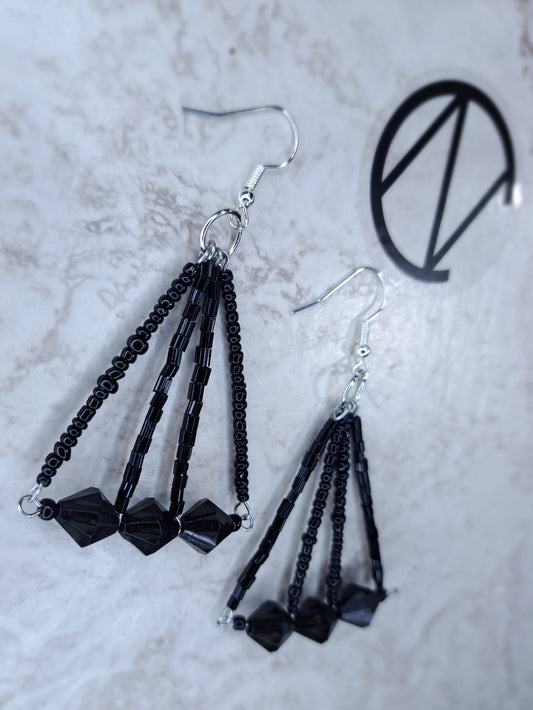 Black Beaded Triangle Drop Earrings