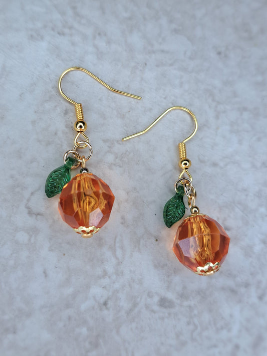 Orange fruit beaded earrings Golden stainless steel