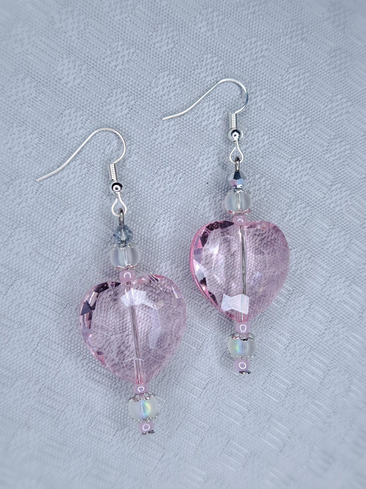 Pink crystal heart stainless steel earrings