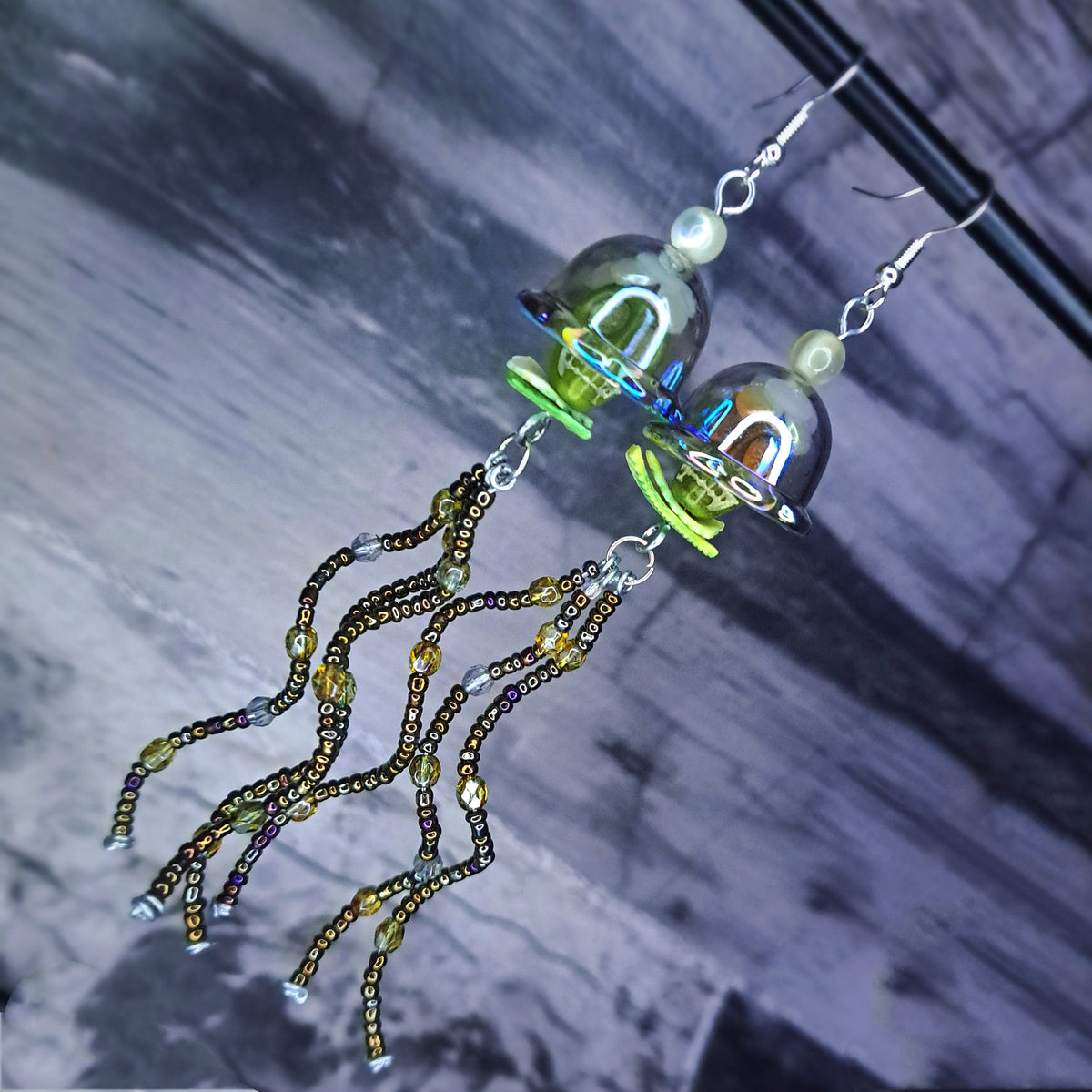 Green jellyfish stainless steel earrings