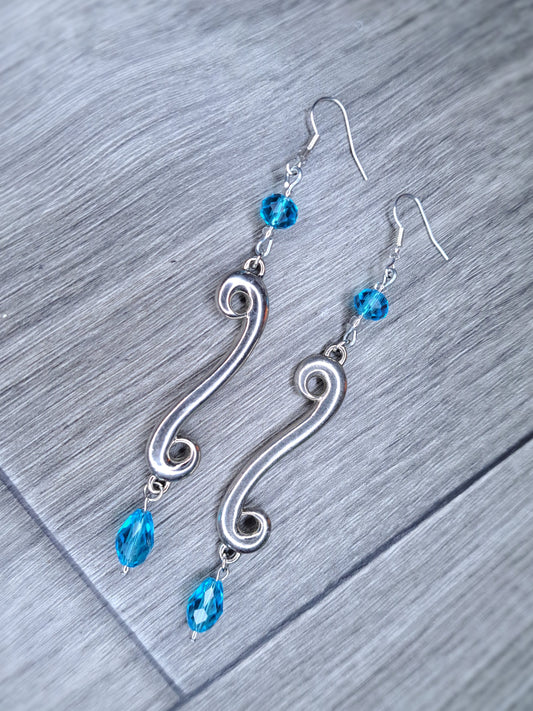Blue Stainless steel glass crystal earrings