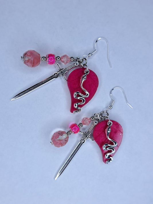 Pink leaf charm s925 sterling silver earrings