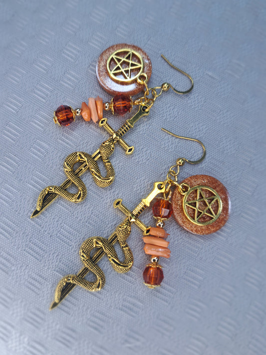 Orange charm s925 gold plated sterling silver earrings