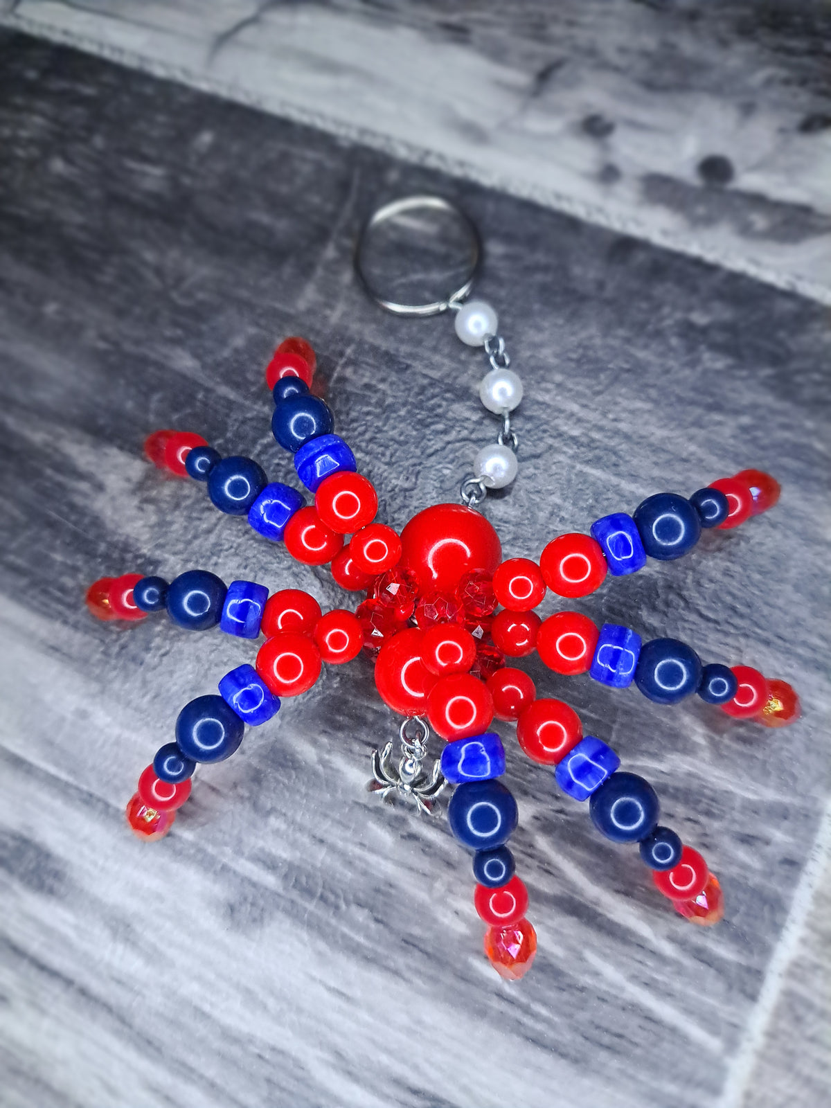 Red & blue Beaded spider keychain