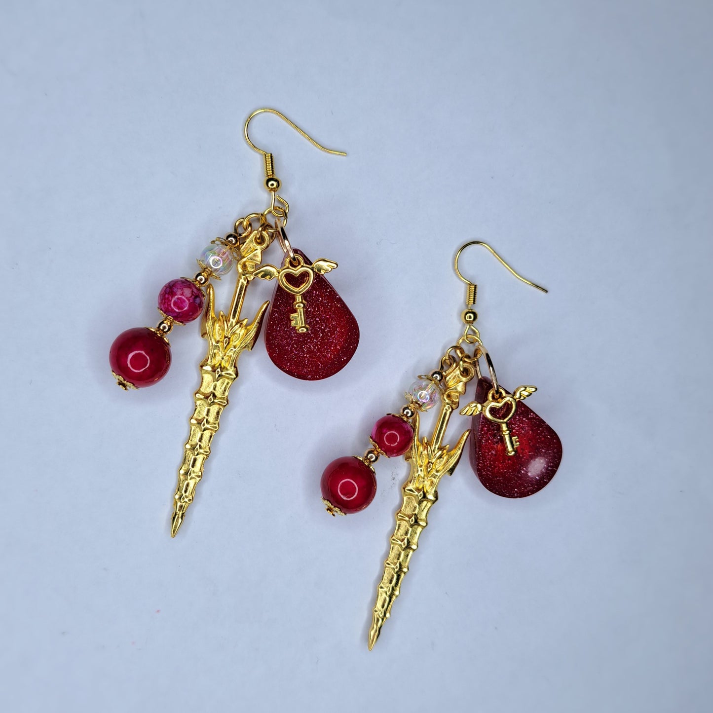 Pink charm gold tone stainless steel  earrings