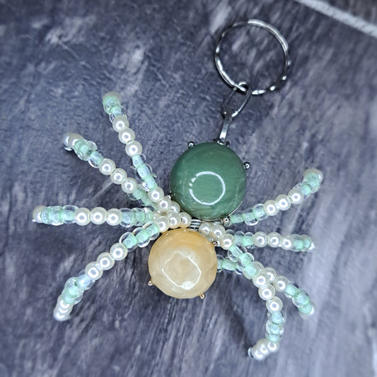 Tan & olive Beaded spider keychain