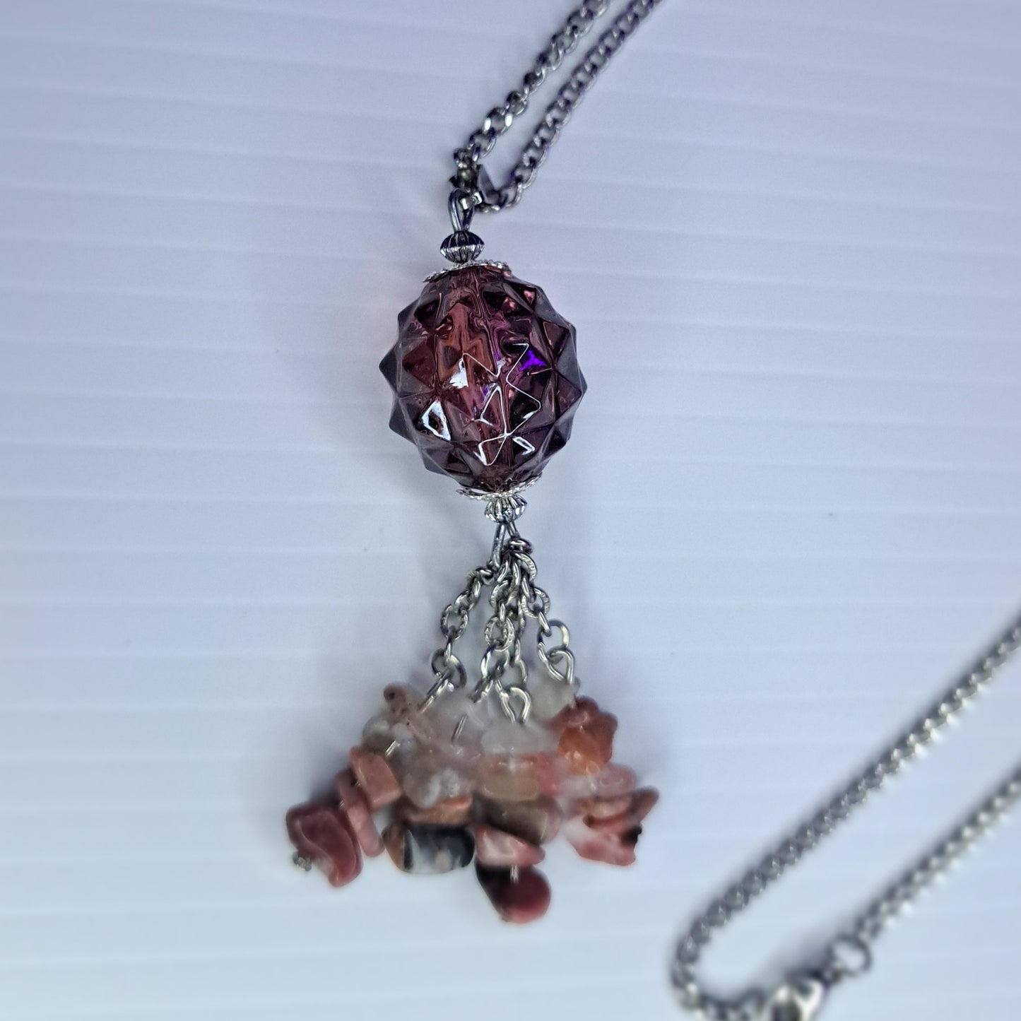 Purple beaded crystal necklace & earrings stainless steel