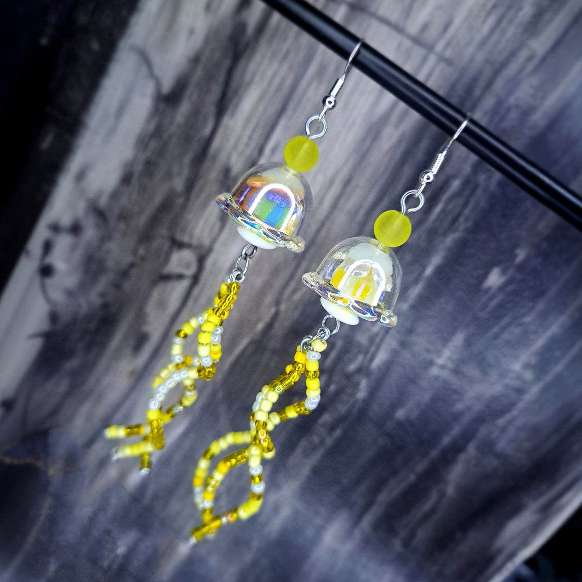 Yellow and white jellyfish stainless steel earrings
