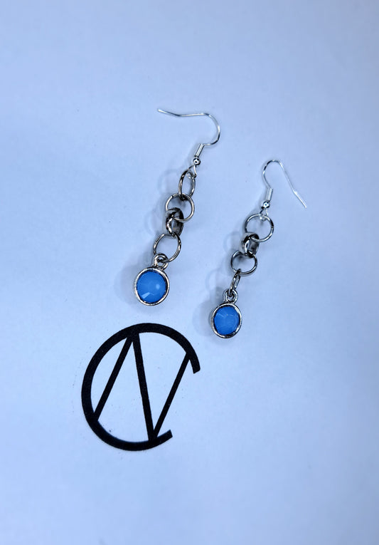 Stainless steel chain blue gem earrings
