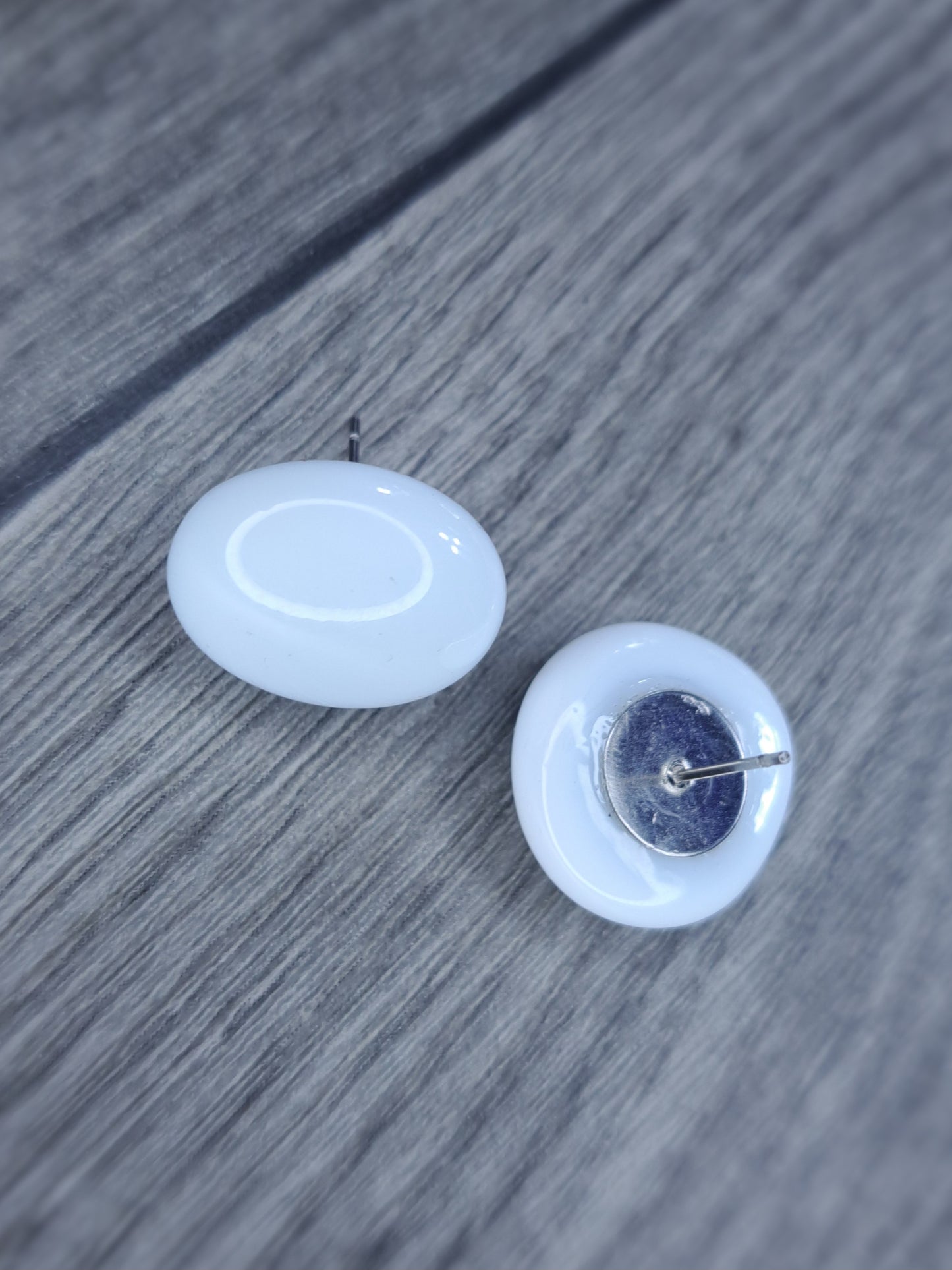 White glass bead stud earrings