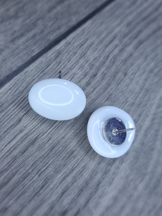 White glass bead stud earrings
