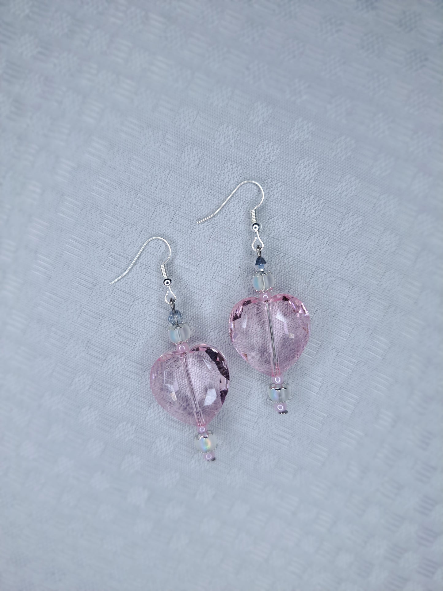 Pink crystal heart stainless steel earrings