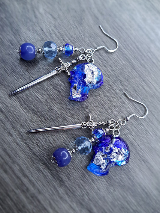 Blue Skull charm s925 sterling silver earrings