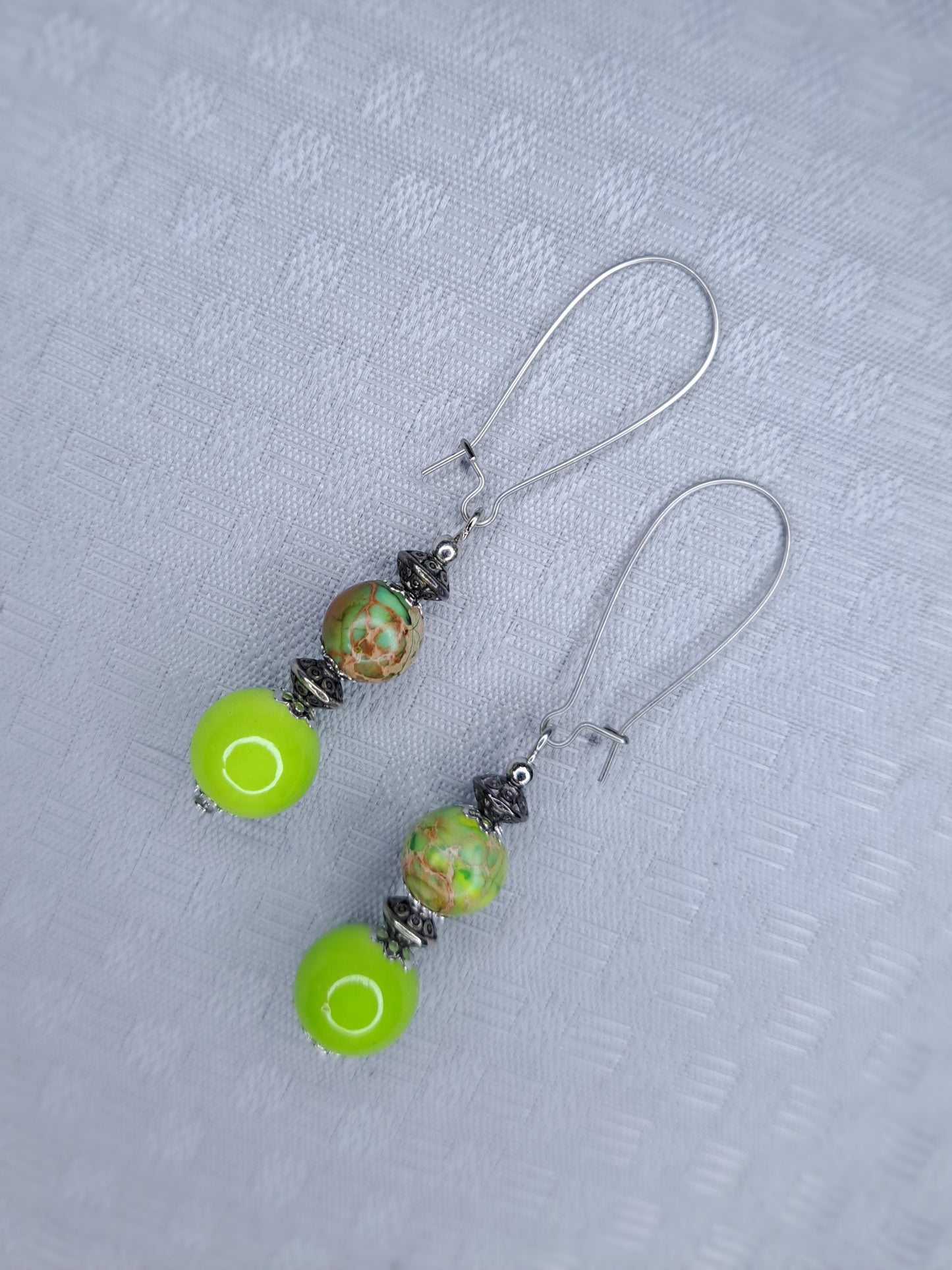 Green & silver stainless stainless earrings