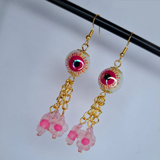 Pink eyeball stainless steel earring
