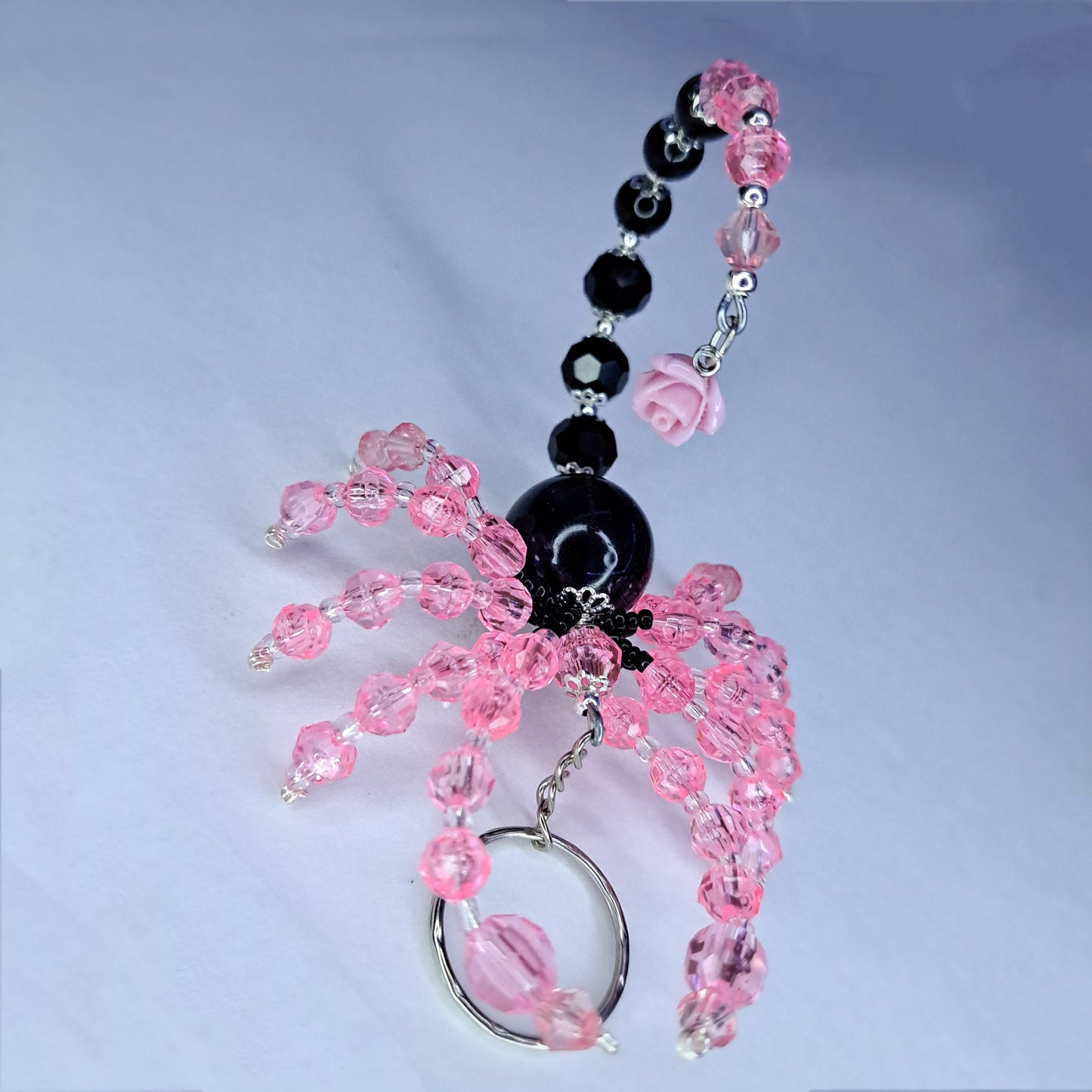 Pink & black rose stainless steel Beaded scorpion keychain