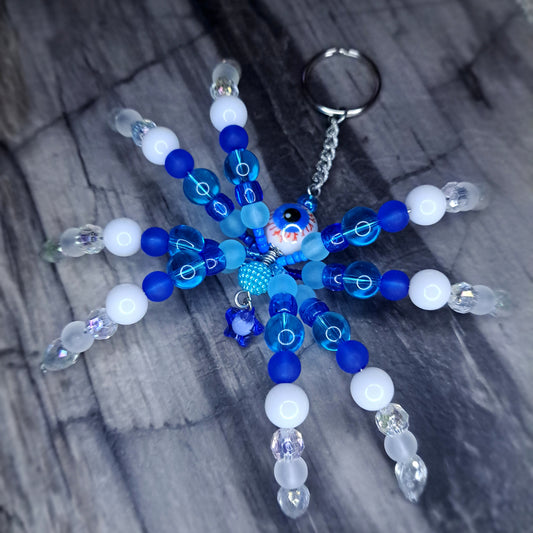 Blue eyeball Beaded spider keychain