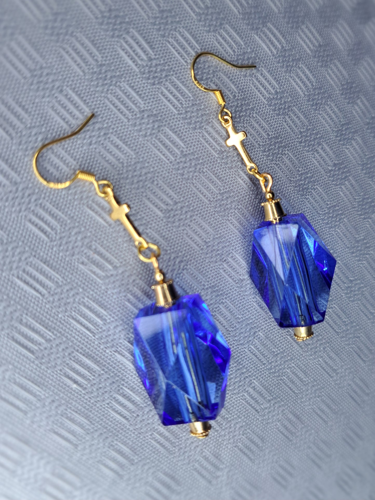 Blue & gold beaded s925 sterling silver gold plated earrings