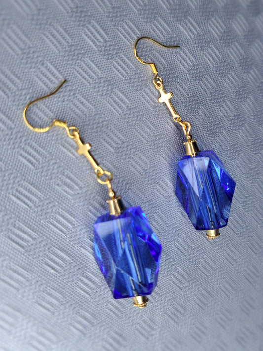 Blue & gold beaded s925 sterling silver gold plated earrings